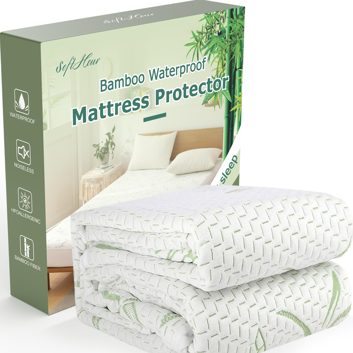 2 Pack Twin Waterproof Mattress Protector, Rayon Made From Bamboo Mattress Pad Cover, Soft Breathable Cooling Mattress Pad Cover